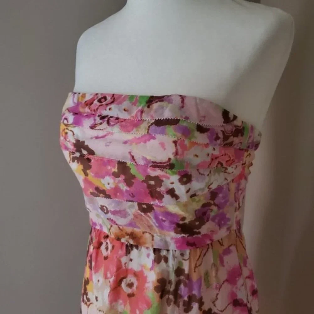 J. Crew Floral Watercolor Strapless Dress Size 0 - Picture 6 of 8